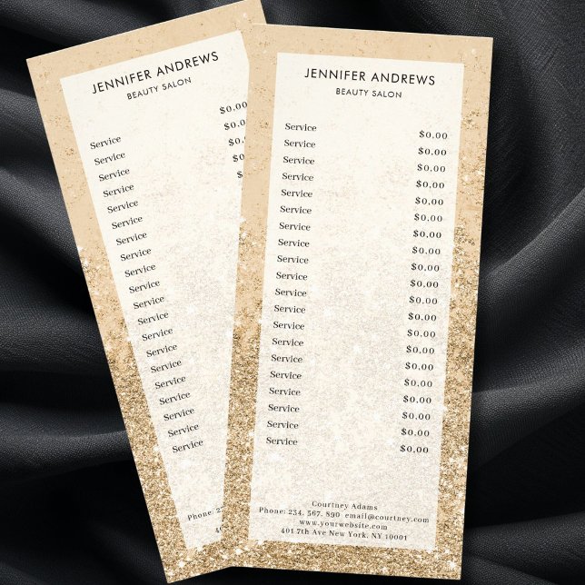 Modern Gold Glitter Salon Price List  Rack Card (Modern Gold Glitter Salon Price List Rack Card)