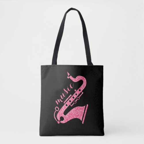 Modern Gold Glitter Saxophone Music Text Design Tote Bag