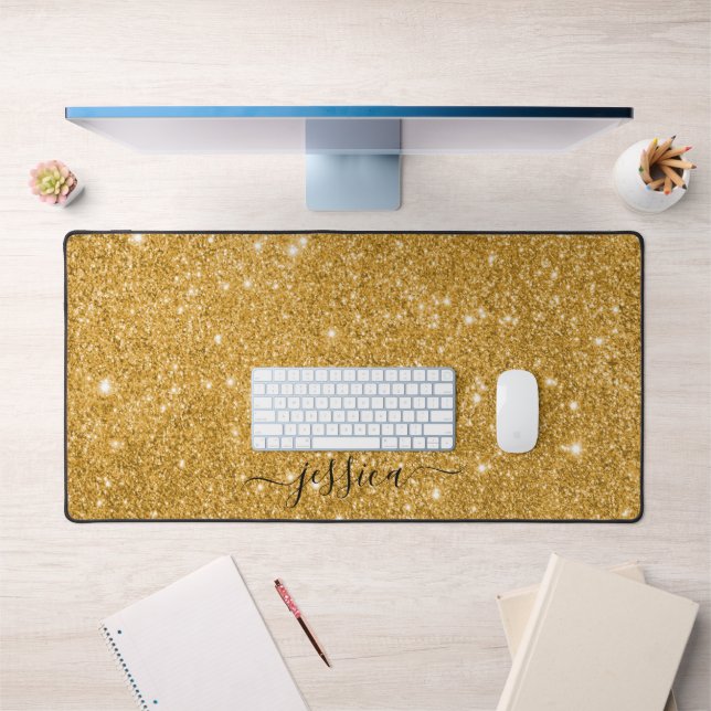 Modern gold glitter script name desk mat (Office 1)