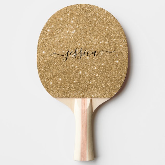 Modern gold glitter script name  ping pong paddle (Front)
