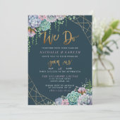 Modern Gold Glitter Script & Succulents Wedding Invitation (Standing Front)