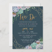 Modern Gold Glitter Script & Succulents Wedding Invitation (Front)