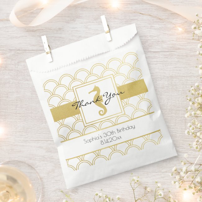 Modern Gold Glitter Seahorse Beach Party