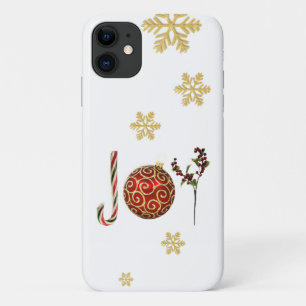 Modern gold glitter snowflakes with arty Joy iPhone 11 Case