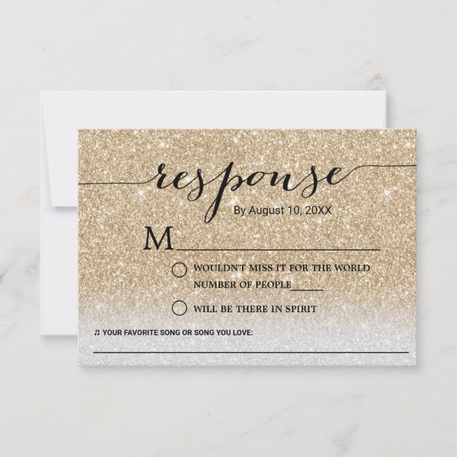 Modern Gold Glitter Song Request Wedding RSVP (Front)