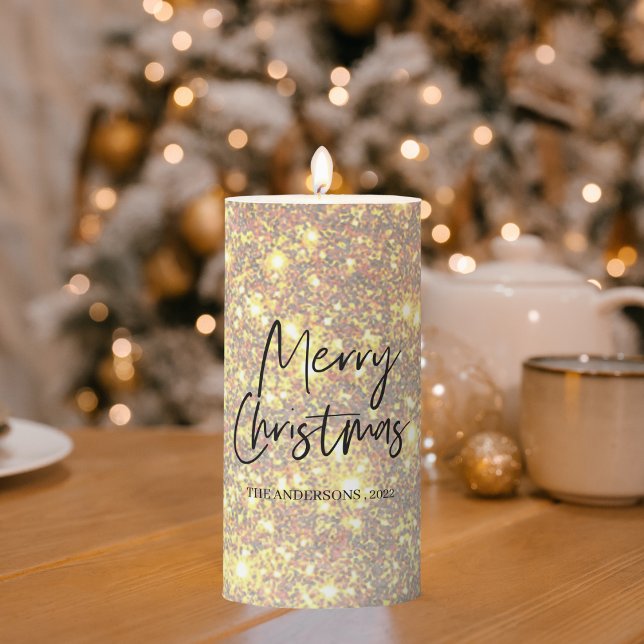 Modern Gold Glitter Spark | Merry Christmas Pillar Candle (Creator Uploaded)