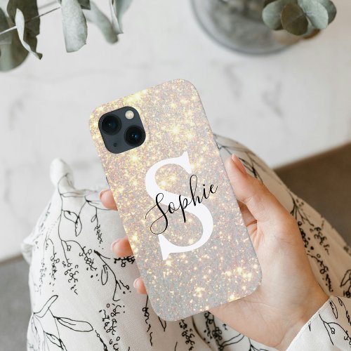 Modern Gold Glitter Spark   Personal Initial  iPhone 13 Case