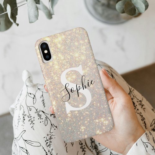 Modern Gold Glitter Spark   Personal Initial  iPhone XS Case