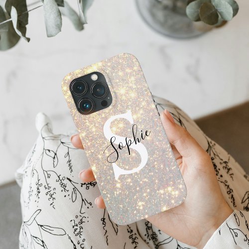 Modern Gold Glitter Spark   Personal Initial  iPhone 13 Pro Case