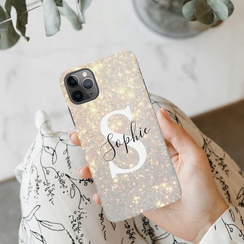 Modern Gold Glitter Spark   Personal Initial  iPhone 11Pro Max Case