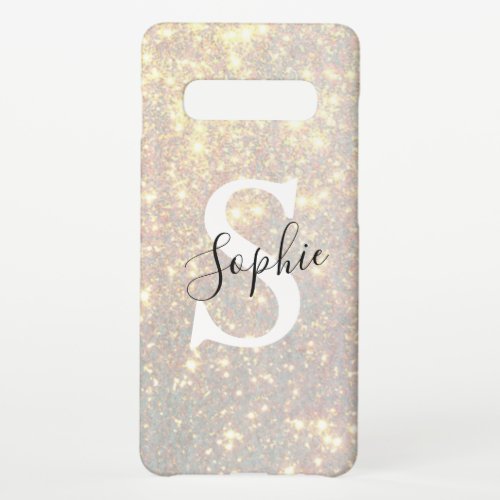 Modern Gold Glitter Spark   Personal Initial  Samsung Galaxy S10 Case