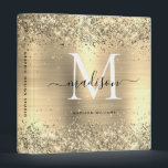 Modern Gold Glitter Sparkle Brushed Metal Monogram 3 Ring Binder<br><div class="desc">Classic Yellow Gold Glitter Sparkle Brushed Metal Monogram Script Name Home Office Professional Work Back to School Recipe 3 ring binder</div>