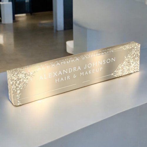 Modern Gold Glitter Sparkle Hair Makeup Desk Name Plate