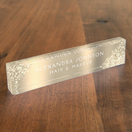 Modern Gold Glitter Sparkle Hair Makeup Desk Name Plate
