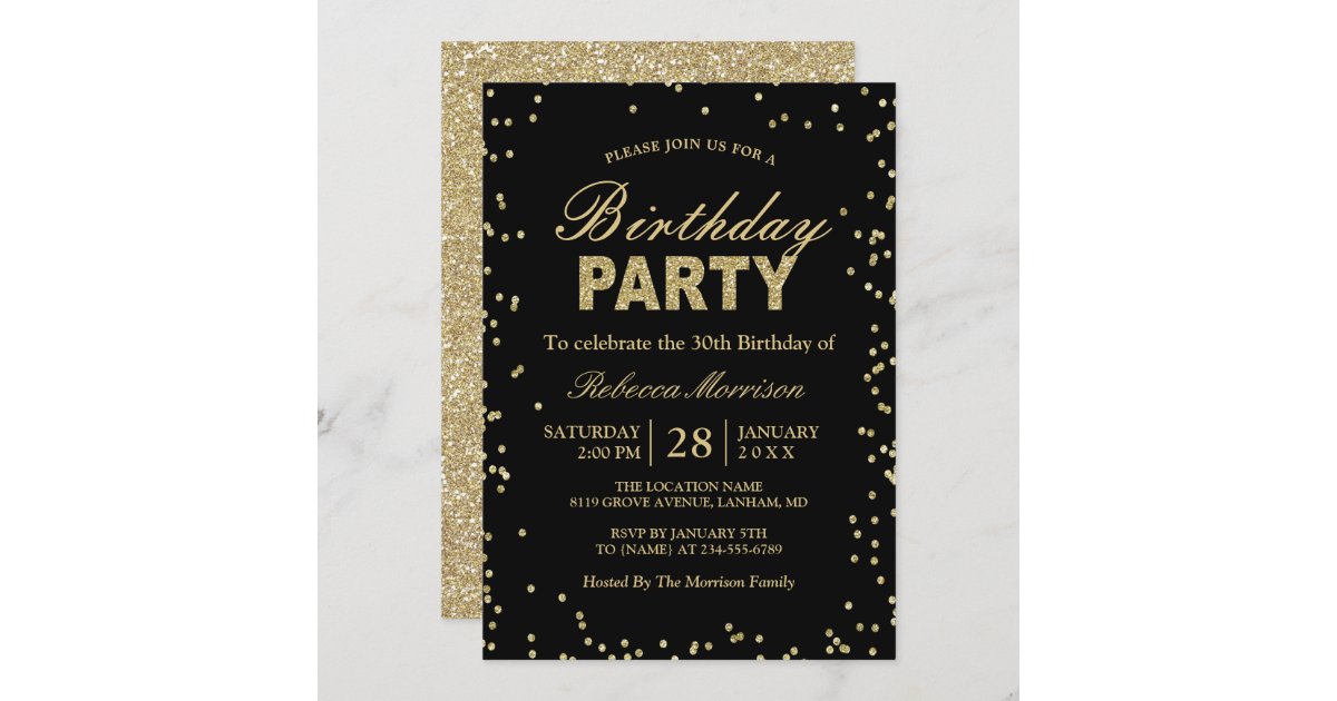 Modern Gold Glitter Sparkles Birthday Party Invitation | Zazzle