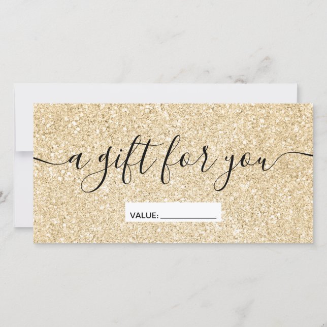 Modern gold glitter sparkles chic gift certificate (Front)