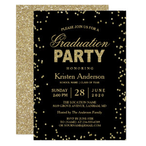 Modern Gold Glitter Sparkles Graduation Party Card