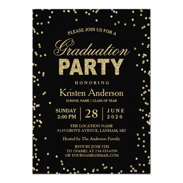 Modern Gold Glitter Sparkles Graduation Party Card