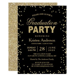 Modern Gold Glitter Sparkles Graduation Party Invitation