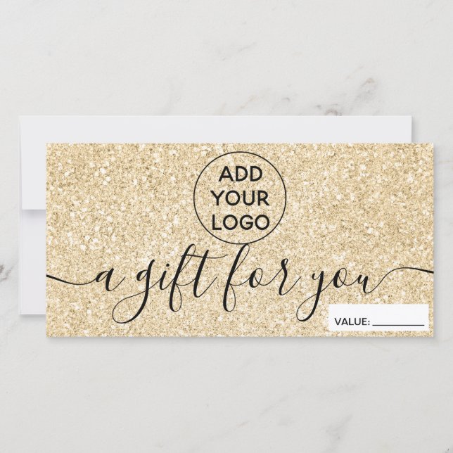 Modern gold glitter sparkles logo gift certificate (Front)