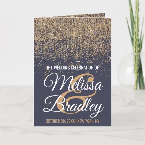 Modern Gold Glitter Sparkles Navy Blue Wedding Program