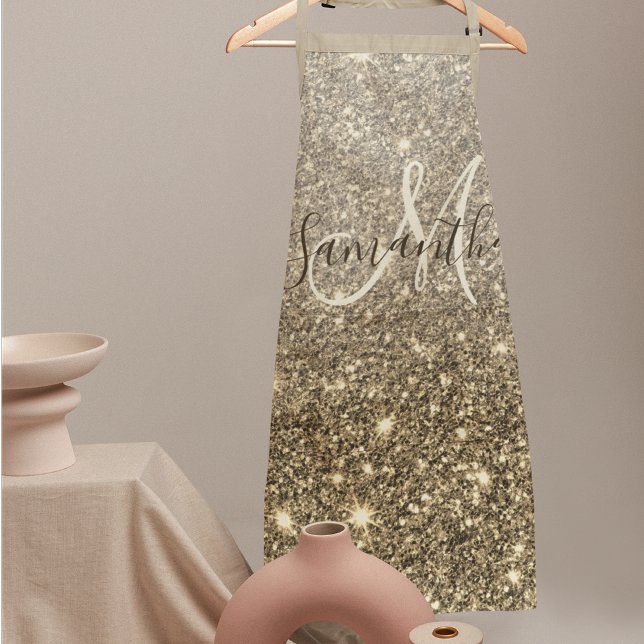 Modern Gold Glitter Sparkles Personalized Name Apron (Creator Uploaded)