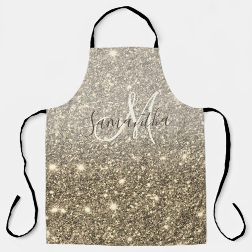 Modern Gold Glitter Sparkles Personalized Name Apron Zazzle