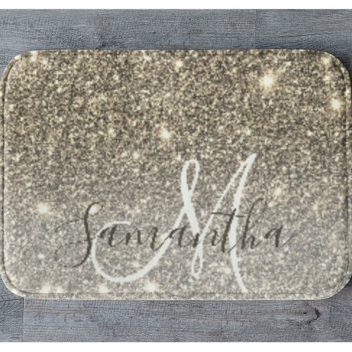 Modern Gold Glitter Sparkles Personalized Name Bath Mat