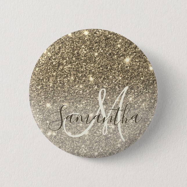 Modern Gold Glitter Sparkles Personalized Name Button (Front)