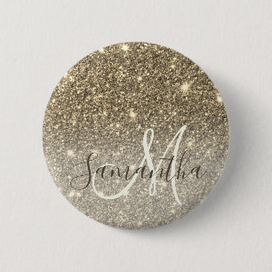 Modern Gold Glitter Sparkles Personalized Name Button
