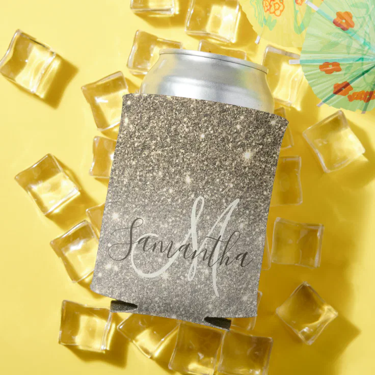 Modern Gold Glitter Sparkles Personalized Name Can Cooler Zazzle