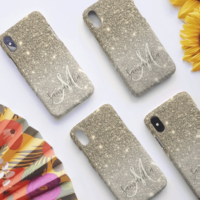 Modern Gold Glitter Sparkles Personalized Name Case-Mate iPhone Case (Creator Uploaded)