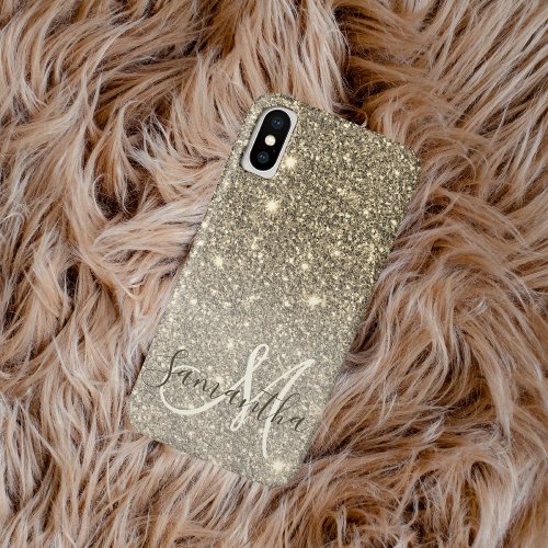 Modern Gold Glitter Sparkles Personalized Name iPhone XS Case