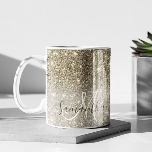 Modern Gold Glitter Sparkles Personalized Name Coffee Mug (Creator Uploaded)