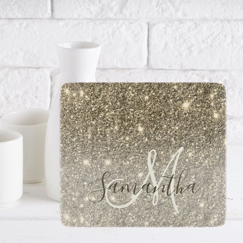 Modern Gold Glitter Sparkles Personalized Name Cutting Board