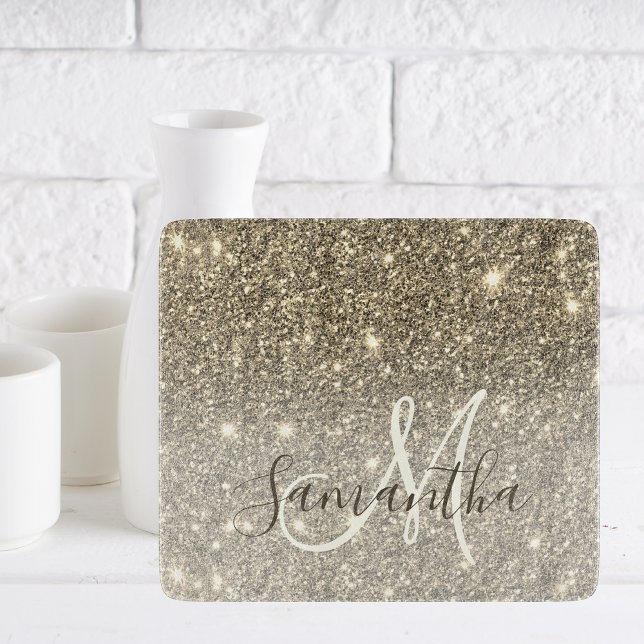 Modern Gold Glitter Sparkles Personalized Name Cutting Board (Creator Uploaded)