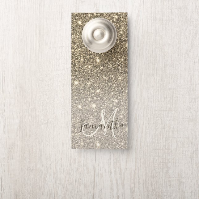 Modern Gold Glitter Sparkles Personalized Name Door Hanger (On Knob)