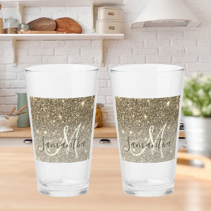 Modern Gold Glitter Sparkles Personalized Name Glass