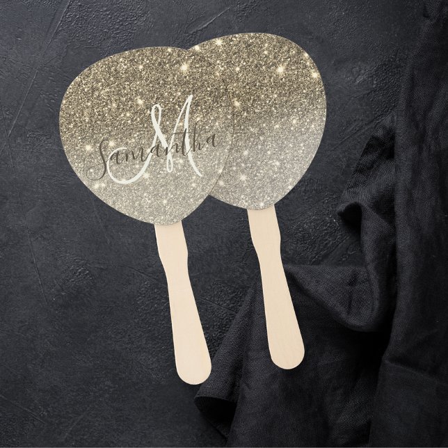 Modern Gold Glitter Sparkles Personalized Name Hand Fan (Creator Uploaded)