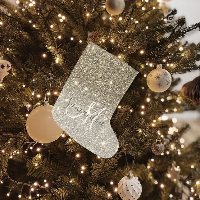Modern Gold Glitter Sparkles Personalized Name Large Christmas Stocking (Creator Uploaded)