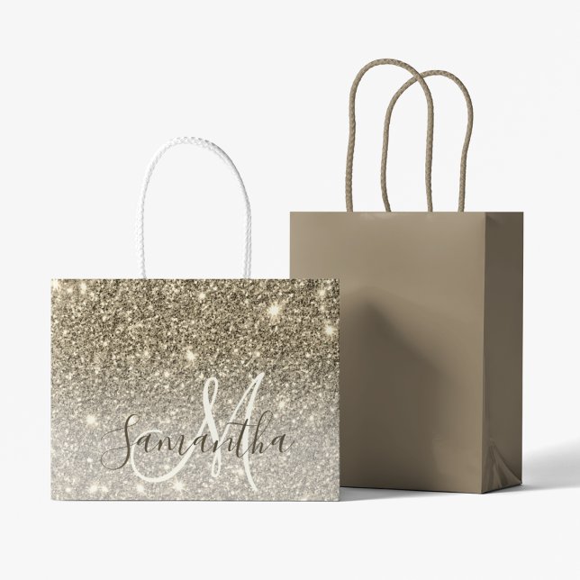 Modern Gold Glitter Sparkles Personalized Name Large Gift Bag (Creator Uploaded)