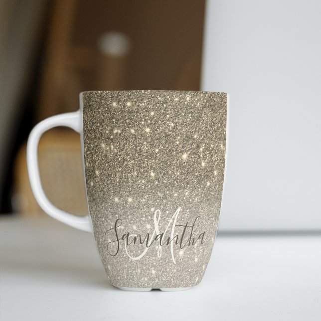 Modern Gold Glitter Sparkles Personalized Name Latte Mug (Creator Uploaded)
