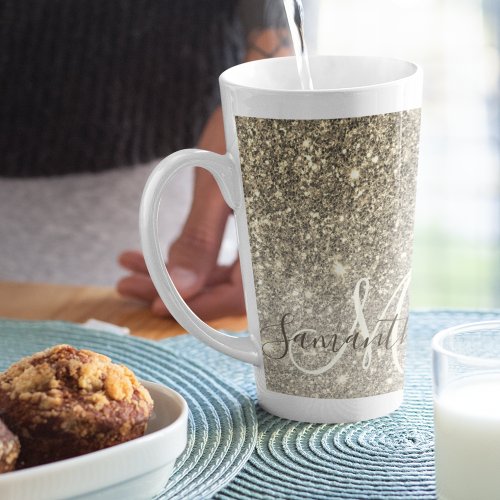 Modern Gold Glitter Sparkles Personalized Name Latte Mug
