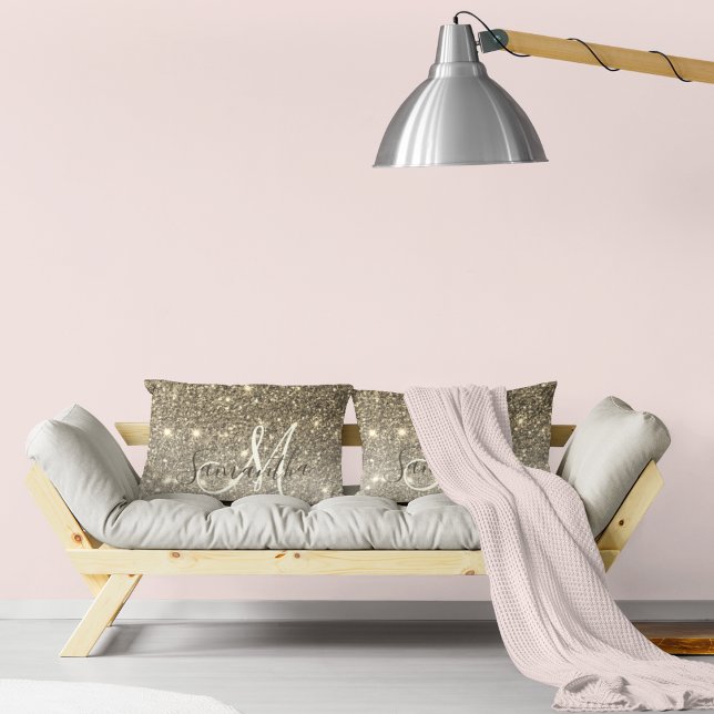 Modern Gold Glitter Sparkles Personalized Name Lumbar Pillow (Creator Uploaded)