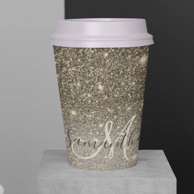Modern Gold Glitter Sparkles Personalized Name Paper Cups (Creator Uploaded)
