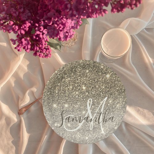 Modern Gold Glitter Sparkles Personalized Name Paper Plates