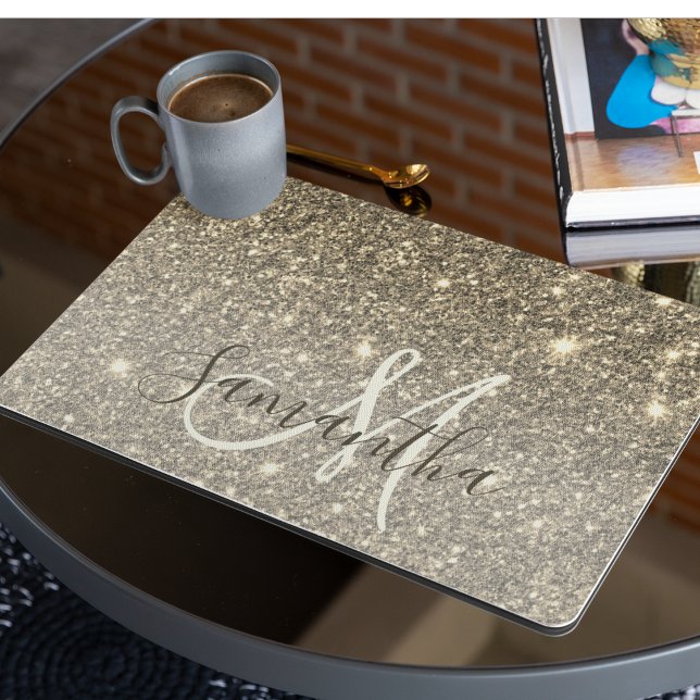 Modern Gold Glitter Sparkles Personalized Name Placemat (Creator Uploaded)