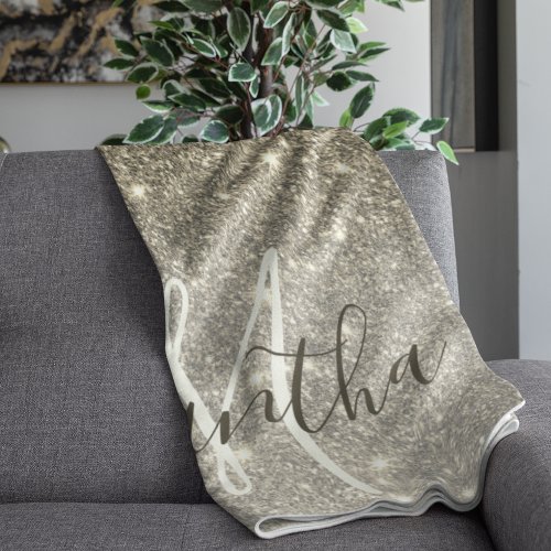 Modern Gold Glitter Sparkles Personalized Name Sherpa Blanket