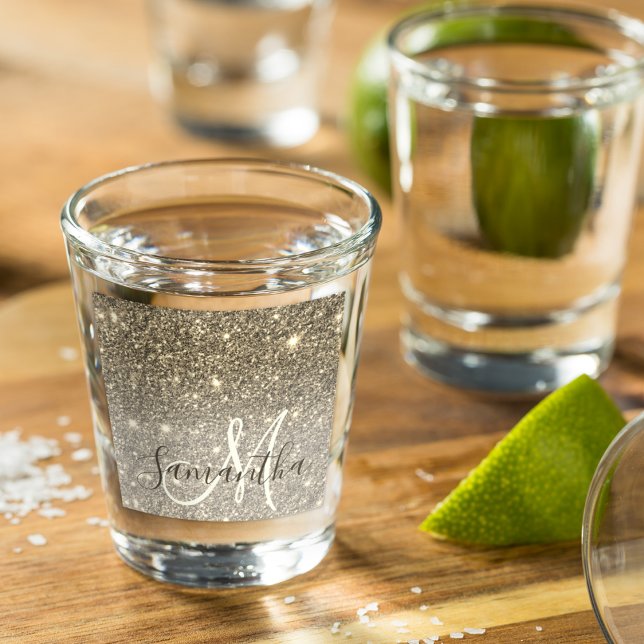 Modern Gold Glitter Sparkles Personalized Name Shot Glass (Creator Uploaded)