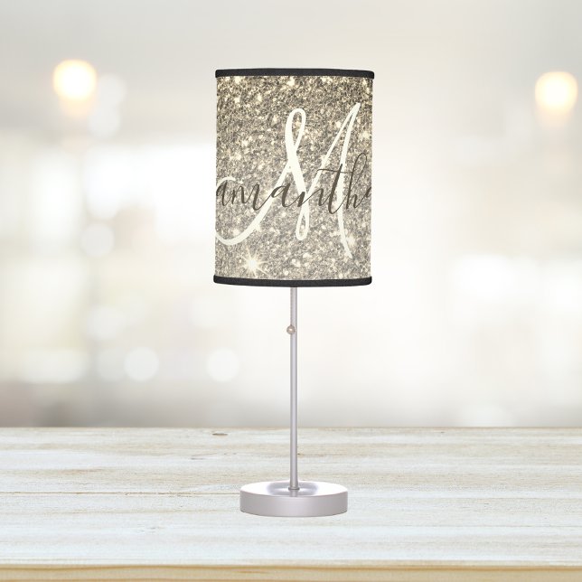 Modern Gold Glitter Sparkles Personalized Name Table Lamp (Creator Uploaded)
